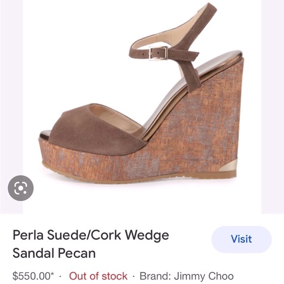 Jimmy Choo Perla Suede/Cork Wedge Sandal Pecan 37/7 NIB - Picture 2 of 11
